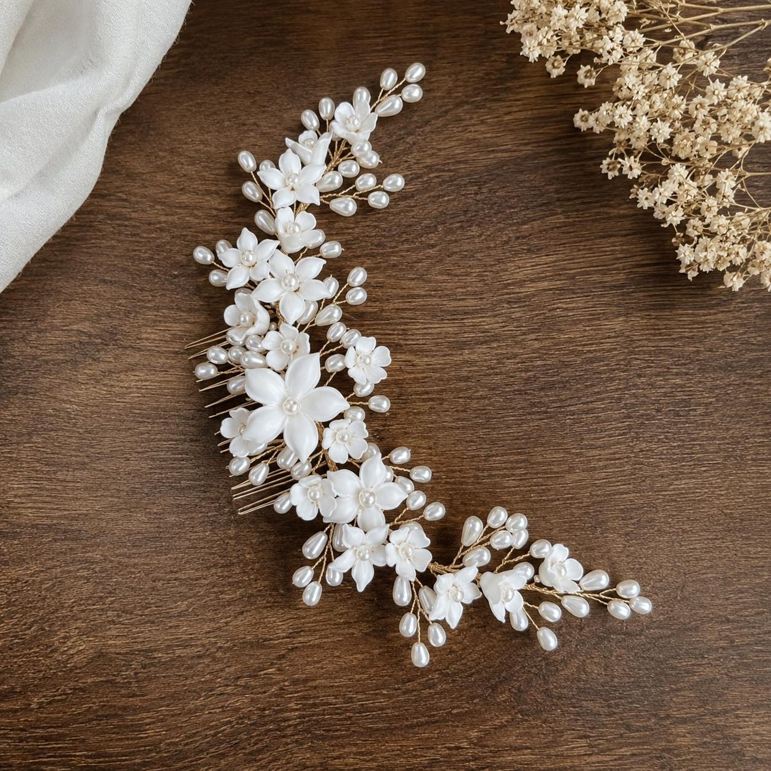Bridal Hair Clip Floral Wedding Pearl Comb