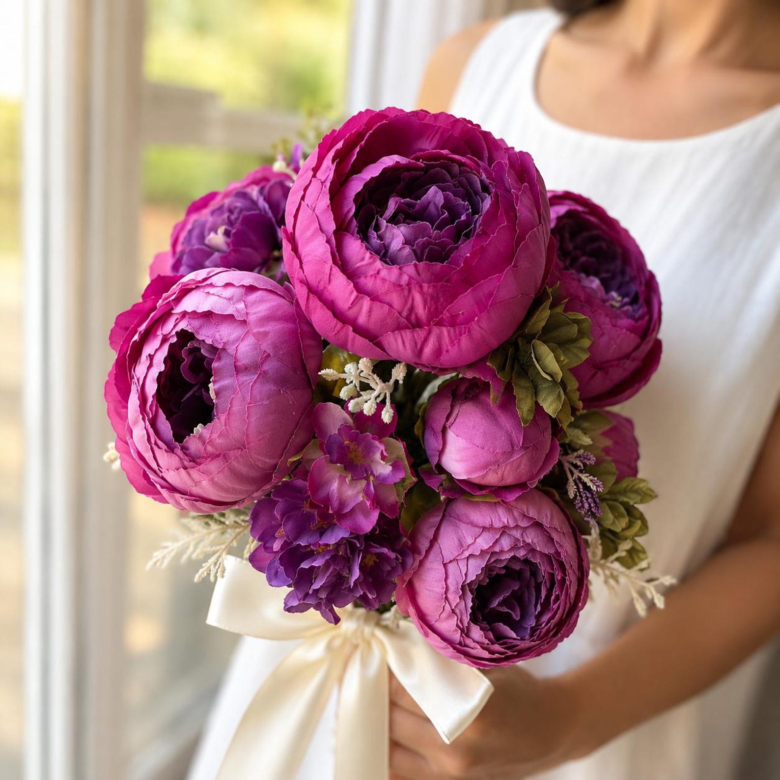 Artificial Peony Bouquet / Silk Peonies Bunch / Pink Wedding Flowers